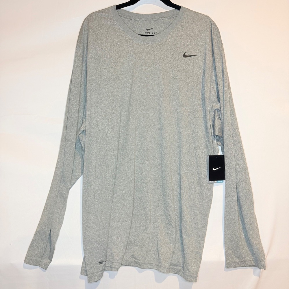 Nike Mens Dri-FIT Long Sleeve Training Shirt Heather Grey 3XL New With Tags